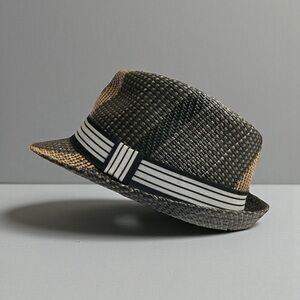 Angela & William Men's Hat L/XL Black & Tan 100% Paper Straw